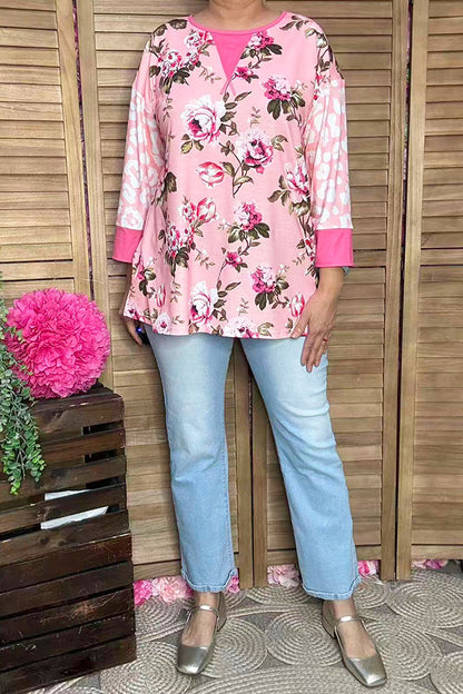 Multi-color floral printed 3/4 sleeves women tops XCH15107