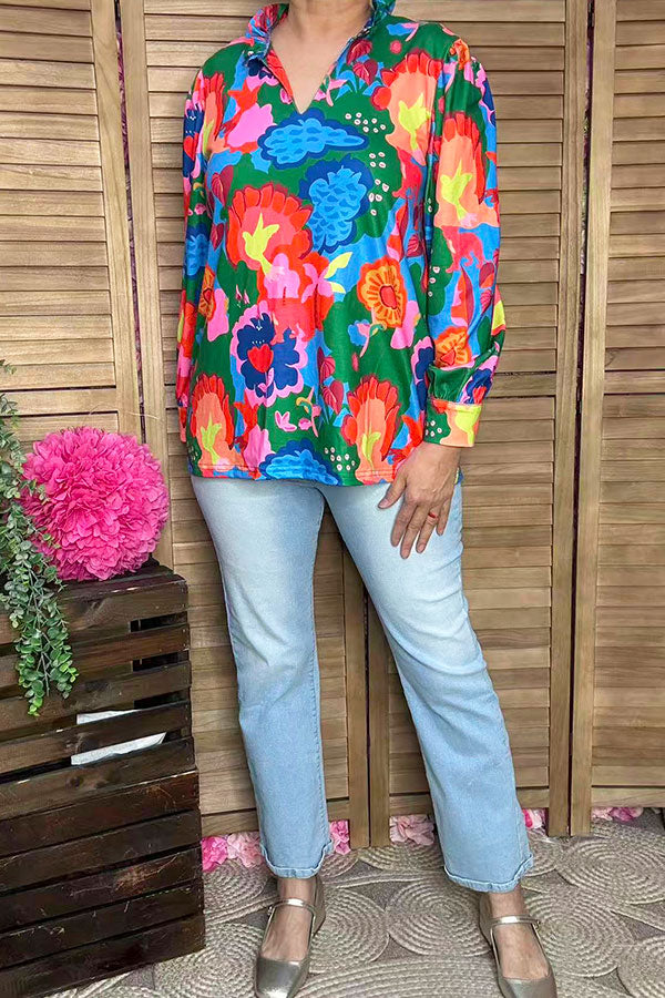 Southern Stitch floral printed long sleeve women's blouse wholesale BQ16306