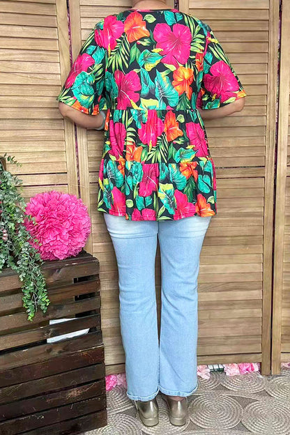 Trendy floral short sleeve women boutique blouse Southern Stitch GJQ16397