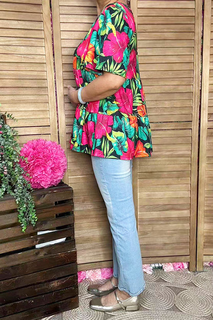 Trendy floral short sleeve women boutique blouse Southern Stitch GJQ16397