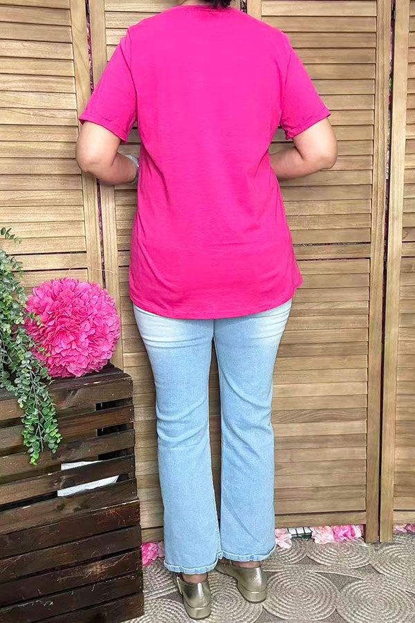 Fuchsia Cute bunny easter printed short t-shirt DLH10495