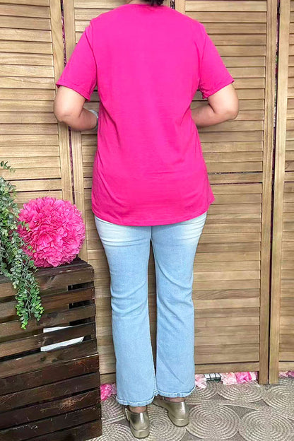 Fuchsia Cute bunny easter printed short t-shirt DLH10495