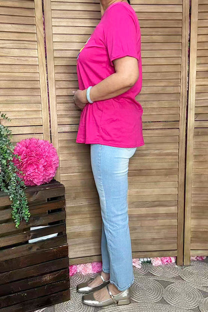 Fuchsia Cute bunny easter printed short t-shirt DLH10495