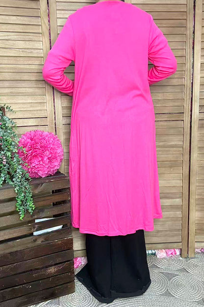 Pink soft fabric & side pockets women cardigan w/long sleeve XCH15660