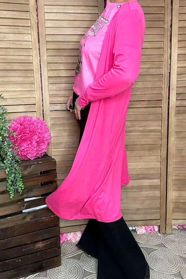 Pink soft fabric & side pockets women cardigan w/long sleeve XCH15660