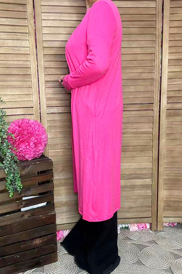 Pink soft fabric & side pockets women cardigan w/long sleeve XCH15660