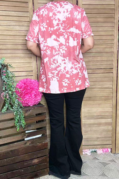 XCH14180 MAMA & Floral printed coral short sleeve women top
