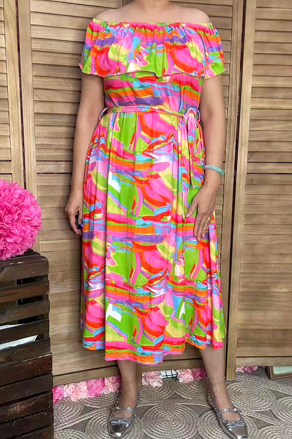 Women's maxi dress suppliers Multi color off shoulder lady's dress GJQ16037