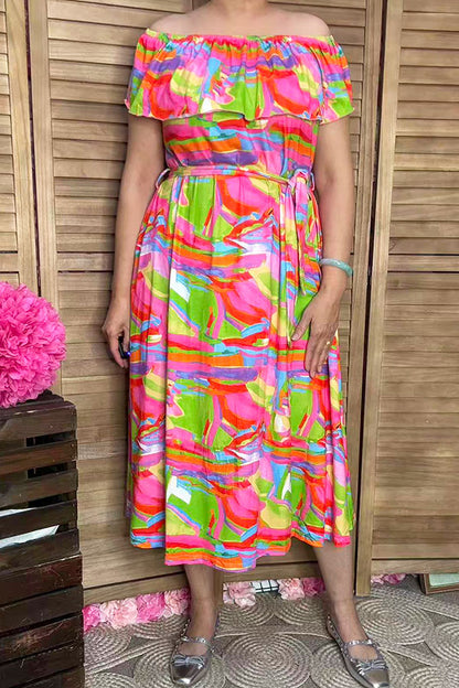 Women's maxi dress suppliers Multi color off shoulder lady's dress GJQ16037