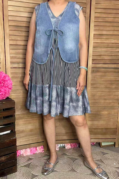 GJQ14048 Tie dye black dot black/white striped baby doll sleeveless women dress