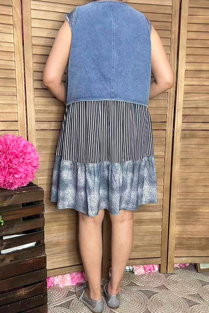 GJQ14048 Tie dye black dot black/white striped baby doll sleeveless women dress
