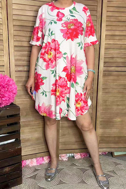 High-low style floral printed short sleeves women dresses YMY13143