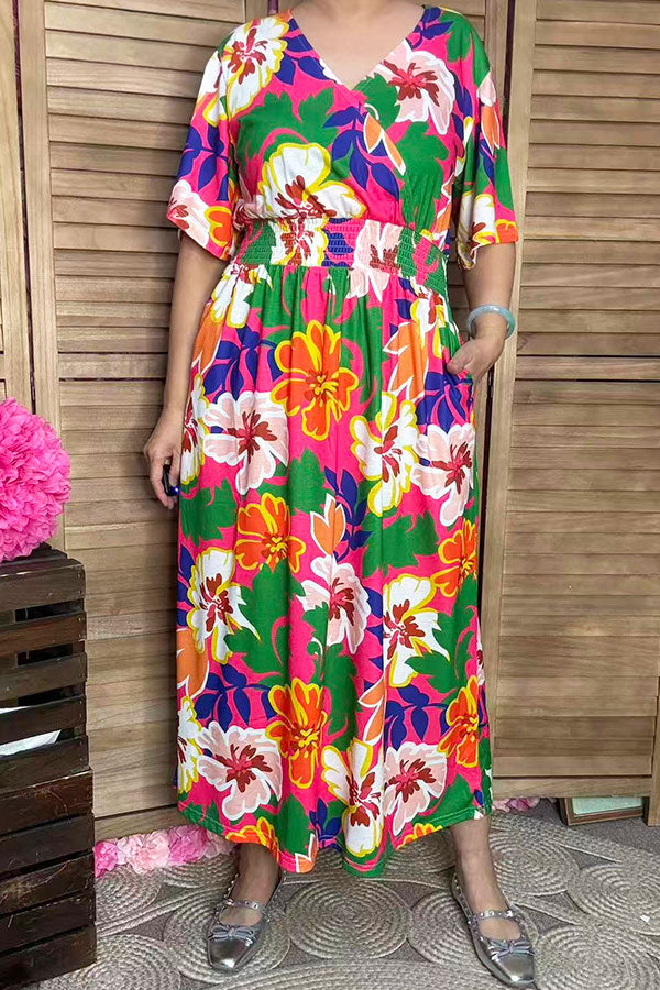 Chic floral printed short sleeve maxi women boutioque dress Southern Stitch PA2406