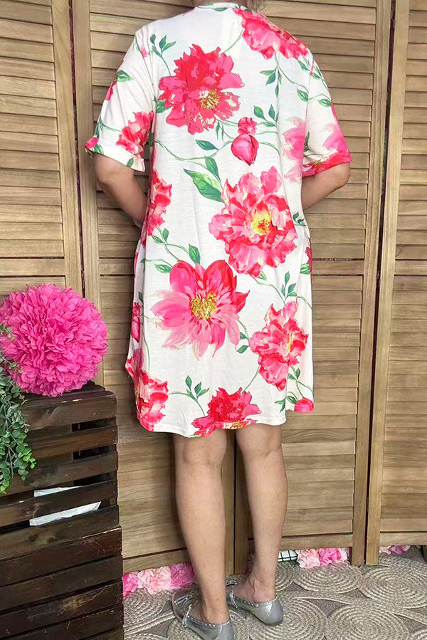 High-low style floral printed short sleeves women dresses YMY13143