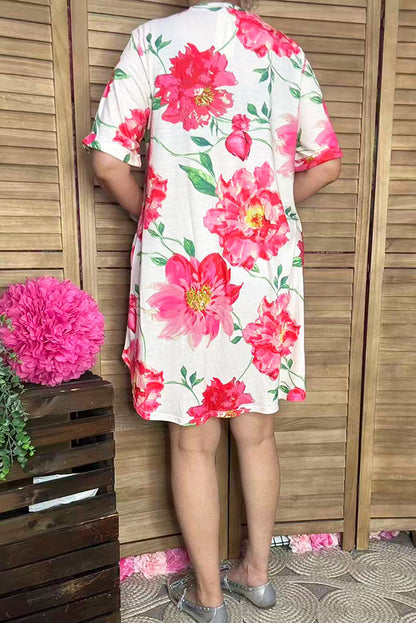 High-low style floral printed short sleeves women dresses YMY13143