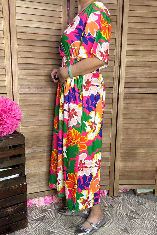Chic floral printed short sleeve maxi women boutioque dress Southern Stitch PA2406