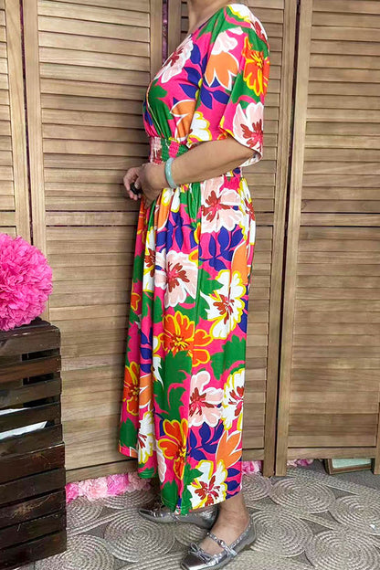 Chic floral printed short sleeve maxi women boutioque dress Southern Stitch PA2406
