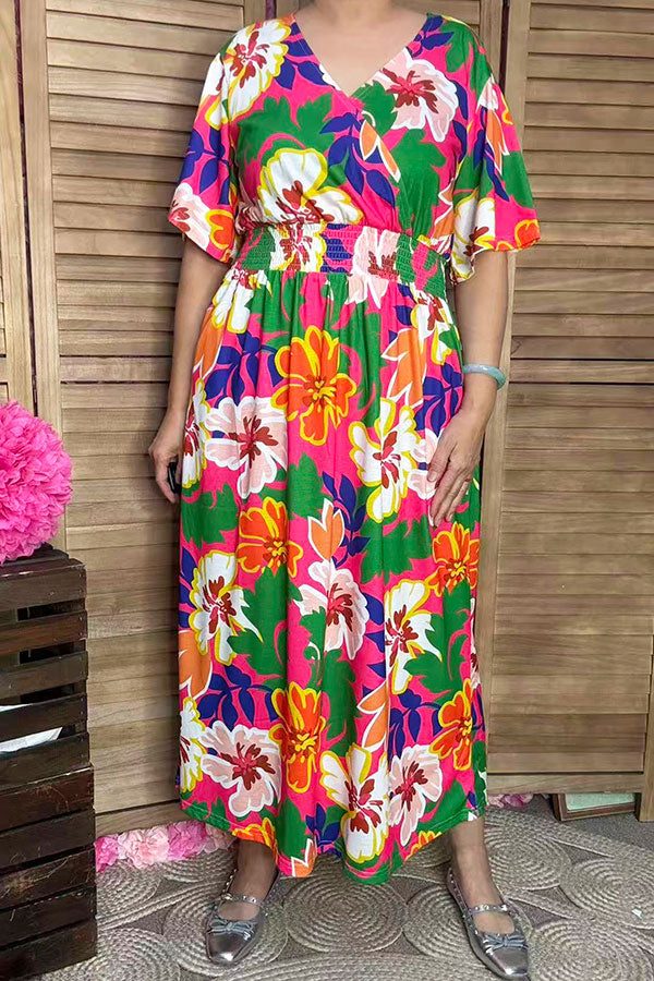 Chic floral printed short sleeve maxi women boutioque dress Southern Stitch PA2406