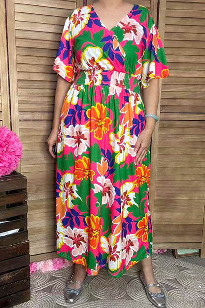 Chic floral printed short sleeve maxi women boutioque dress Southern Stitch PA2406