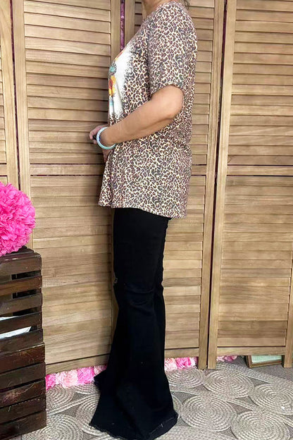 Women''s t-shirt wholesale He is Risen / Leopard printed short sleeves DLH13026