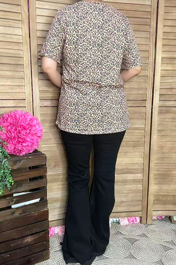 Women''s t-shirt wholesale He is Risen / Leopard printed short sleeves DLH13026