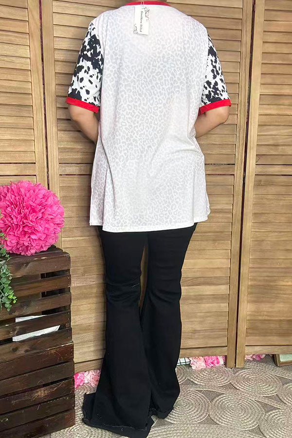 XCH14431 RAISED ON BEEF printed short sleeve women top