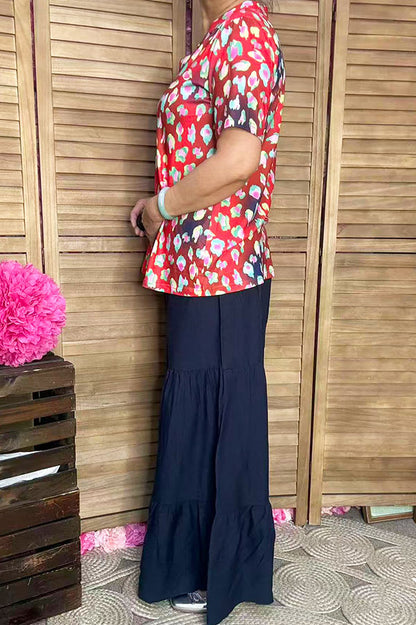 Women top wholesale Leopard printed & short sleeve & V-neckline GJQ15877