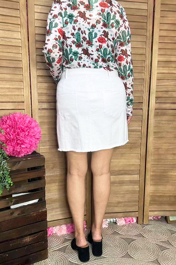 Southern Stitch Mom and me white denim rhinestone fringe women's skirt DLH13758