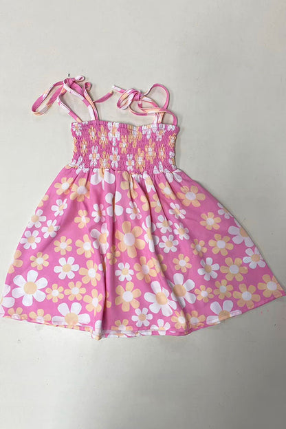 Spring/Summer Smocked Tie-Shoulder Floral Sundress Girls Dress XCH03005