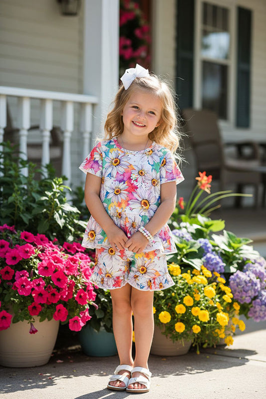 Floral short sleeve top & shorts 2pcs girls set XCH0666-6H