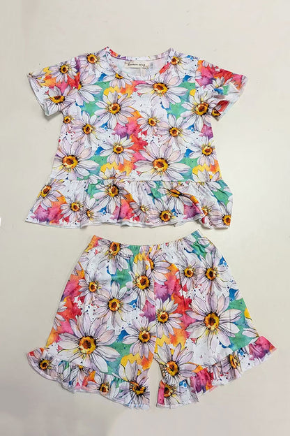 Floral short sleeve top & shorts 2pcs girls set XCH0666-6H
