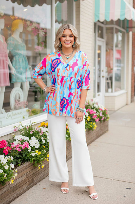 Women's blouse suppliers Multi color prints baby doll & short sleeve top BQ15955