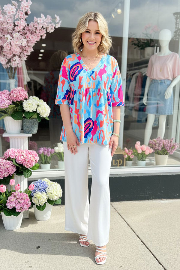 Women's blouse suppliers Multi color prints baby doll & short sleeve top BQ15955