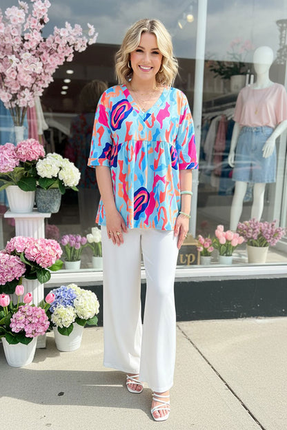 Women's blouse suppliers Multi color prints baby doll & short sleeve top BQ15955