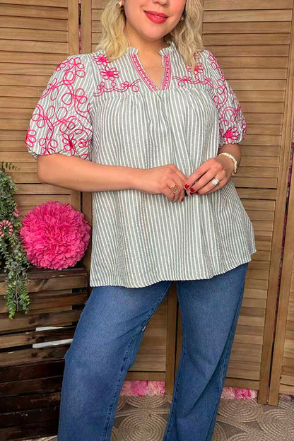 Southern Stitch Floral embroidery baby doll short sleeve women top XCH16737