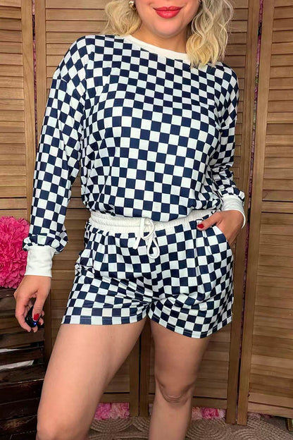 Southern Stitch Mom and me navy blue checkered 2pcs women's sets XCH17044