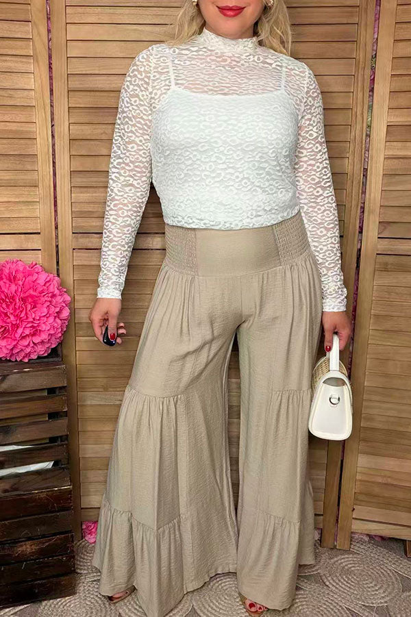 Southern Stitch Beige wide leg tiered women's pant w/elastic waist XCH16870