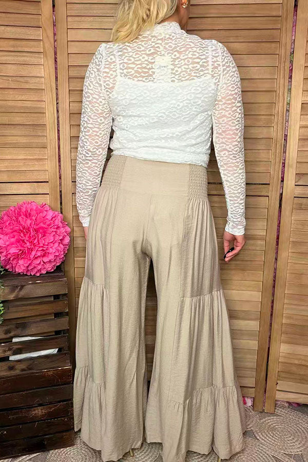 Southern Stitch Beige wide leg tiered women's pant w/elastic waist XCH16870