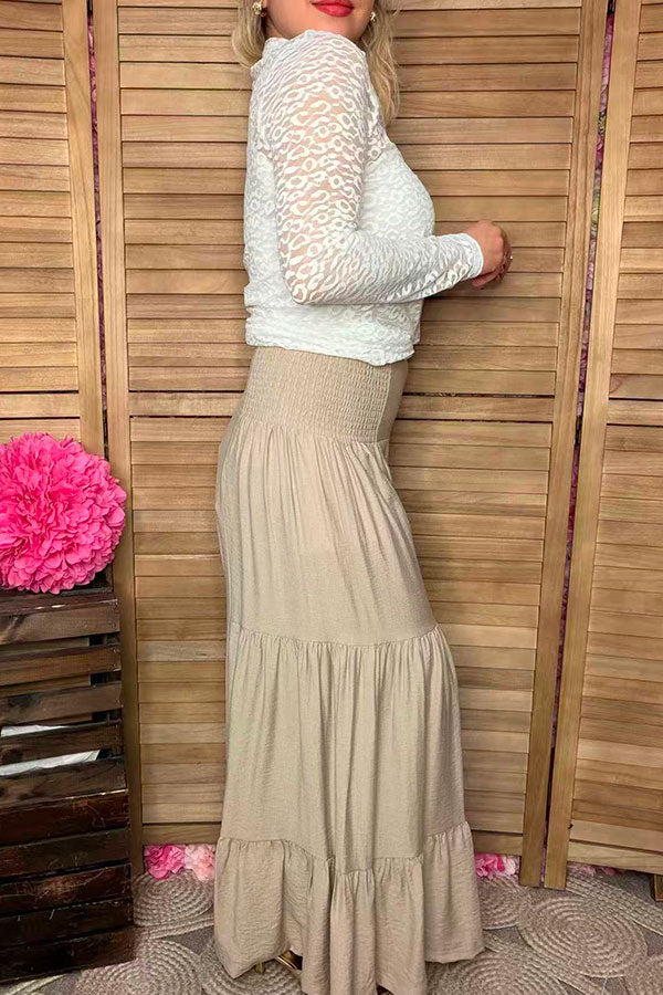 Southern Stitch Beige wide leg tiered women's pant w/elastic waist XCH16870