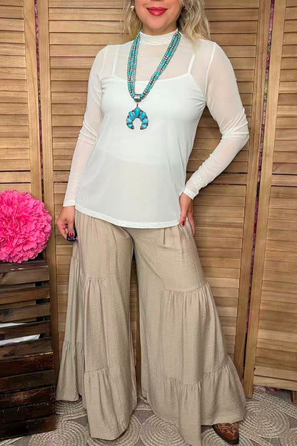 Southern Stitch White mesh long sleeve sheer women top XCH17064