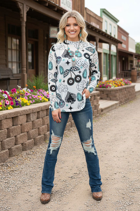 Southern Stitch Vegas print long sleeve sheer women top XCH17071