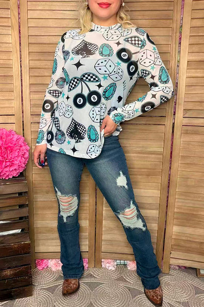 Southern Stitch Vegas print long sleeve sheer women top XCH17071