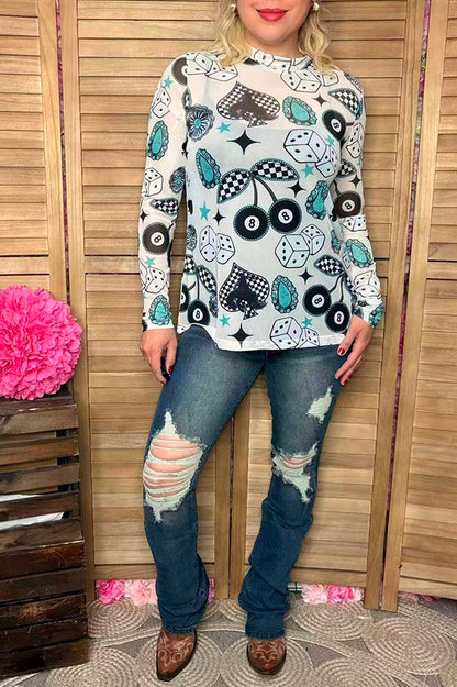 Southern Stitch Vegas print long sleeve sheer women top XCH17071