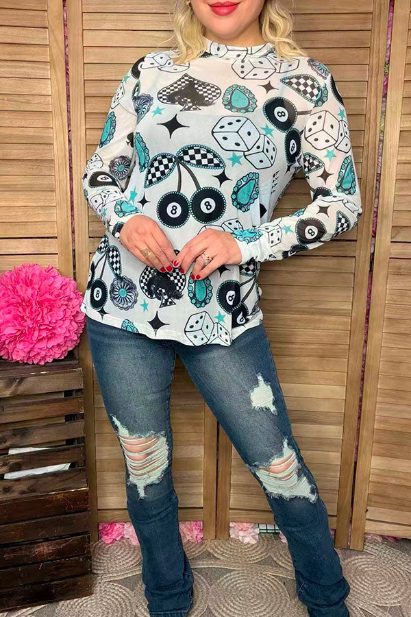 Southern Stitch Vegas print long sleeve sheer women top XCH17071