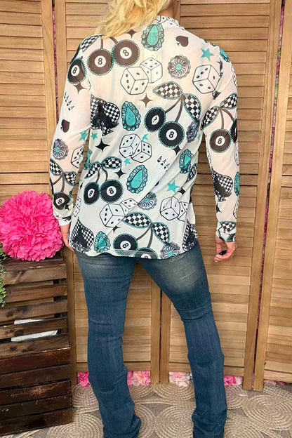 Southern Stitch Vegas print long sleeve sheer women top XCH17071