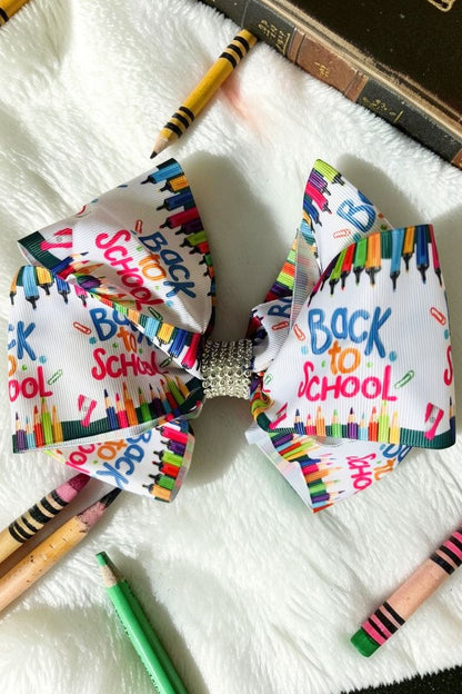 Chic double layer rehinestone 7.5" back to school  print boutique girls hairbow $12 for 12pc