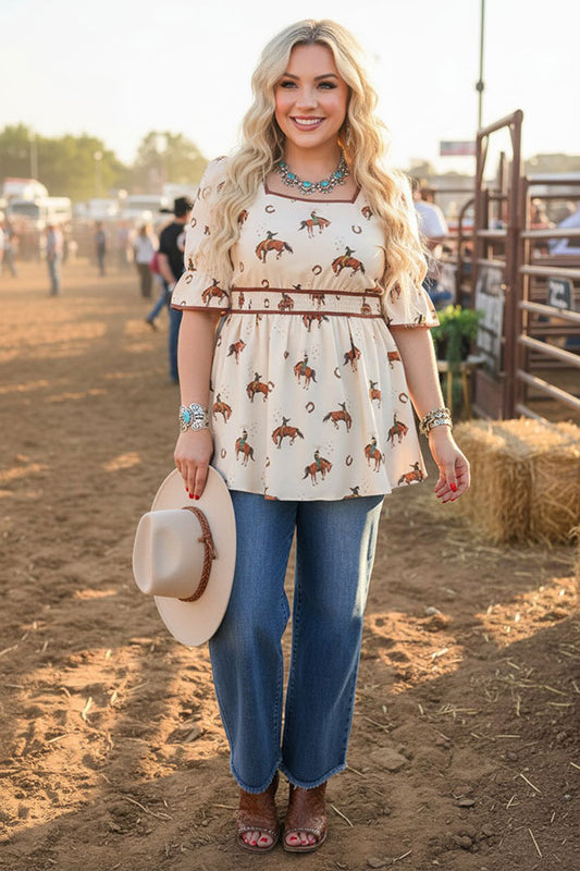 Western rodeo baby doll women boutique blouse Southern Stitch GJQ16979