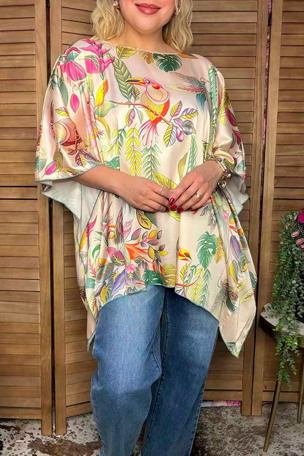 Luxury tropical print batwing sleeve women boutique blouse Southern Stitch GJQ17179