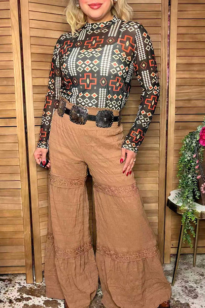 Western turquoise prints mesh women boutique shirt Southern Stitch GJQ17229