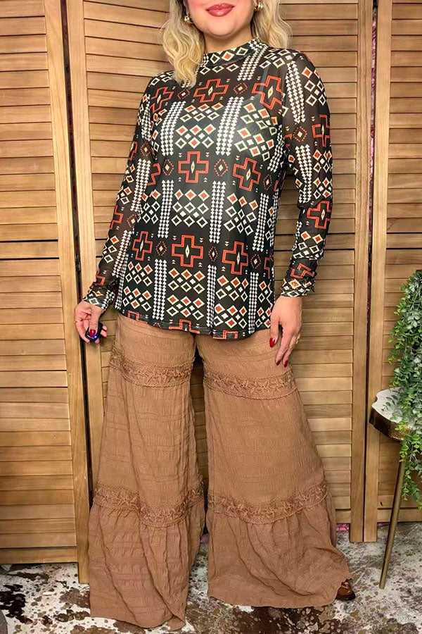 Western turquoise prints mesh women boutique shirt Southern Stitch GJQ17229